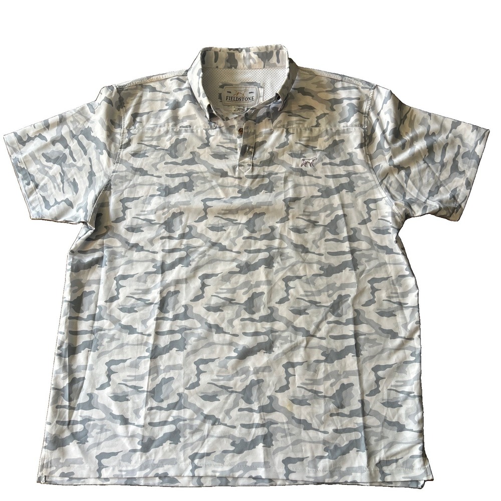Fieldstone Men's Size Large Snow Camo Polo Shirt